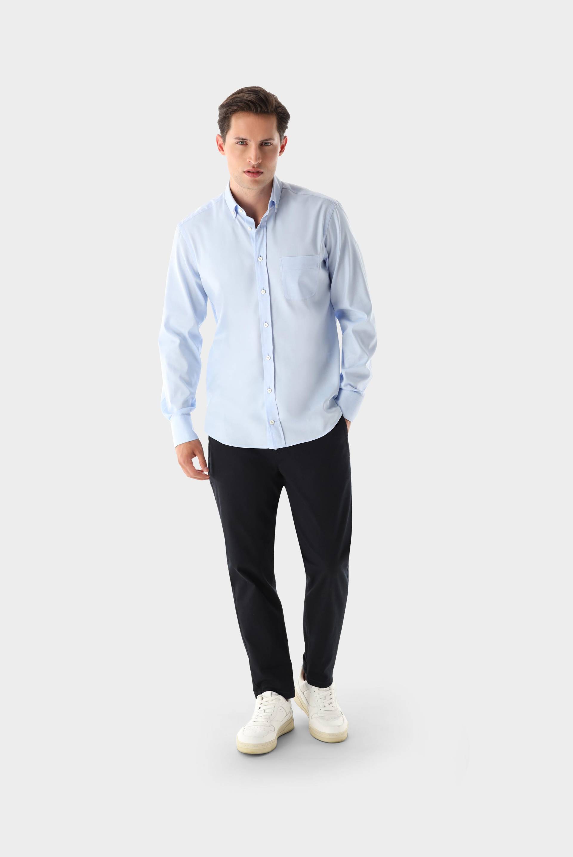 Hemd mit Button Down und Strukturmuster Tailor Fit Hellblau von van Laack