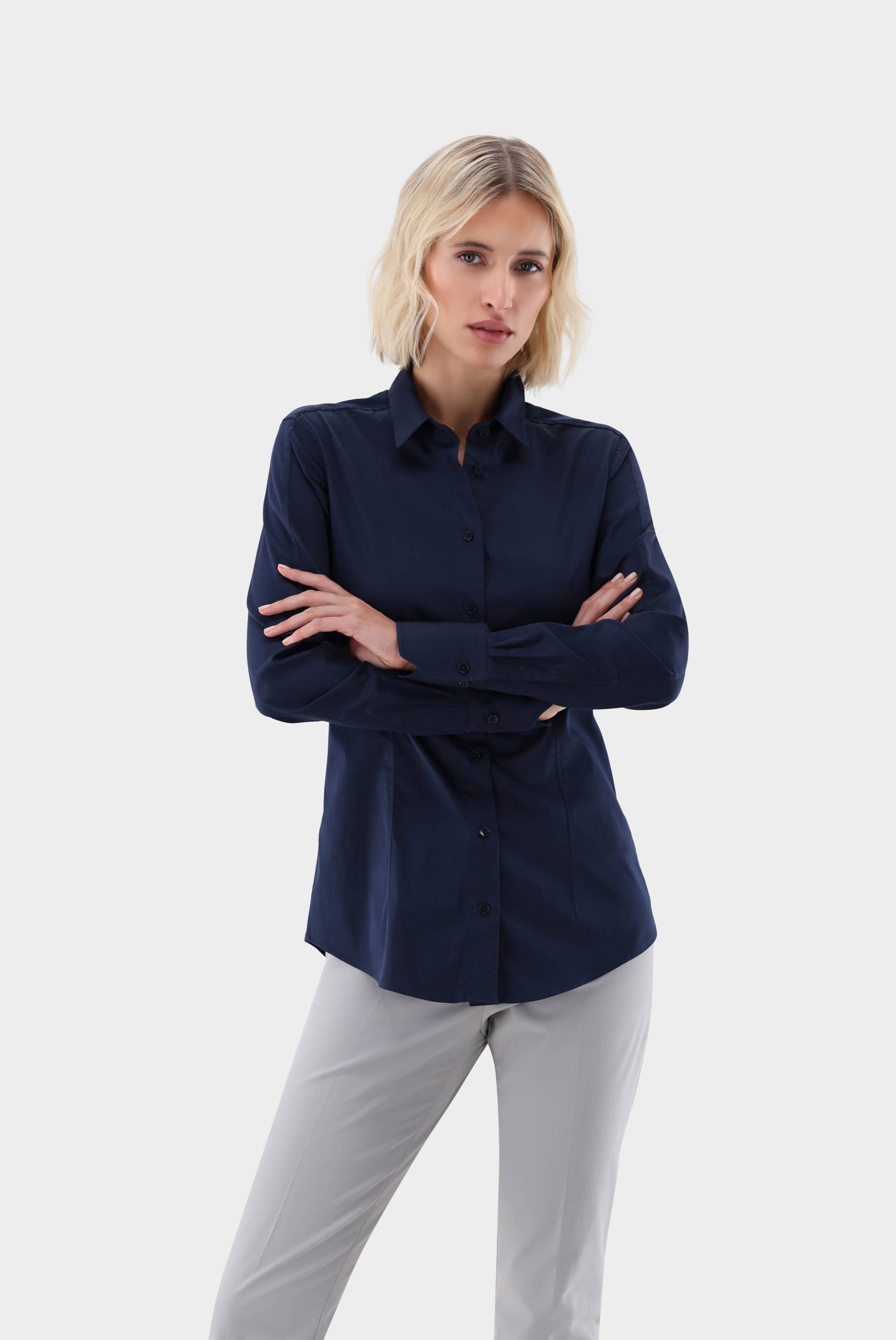 Hemdbluse mit Stretch Slim Fit Dunkelblau von van Laack