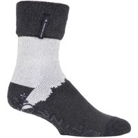 Herren Bettsocken mit Grip | Wärmehalter | Rutschfeste Fleece gefütterte Lounge Socken - Schwarz/Charcoal Stripe
