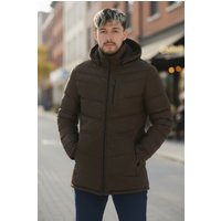 Herren Braune Steppjacke aus Leder Trekking mit Kapuze Puffer Wintermantel - Summit