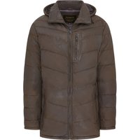 Herren Braune Steppjacke aus Leder mit Kapuze, Puffer-Wintermantel - Olyic