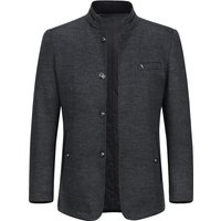 Herren Kurzer Slim Fit Mantel mit Stehkragen Business Casual Wollmantel Grau