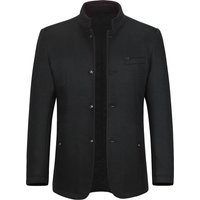 Herren Kurzmantel Slim Fit mit Stehkragen Business Casual Wollmantel Schwarz