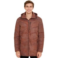 Herren-Steppjacke aus hellbraunem Leder mit abnehmbarer Kapuze, Puffer-Wintermantel – Orion