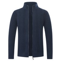 Herren Strickjacke mit Reißverschluss Cardigan Grobstrick mit Stehkragen Blau Herren Strickjacke mit Reißverschluss Cardigan Grobstrick mit Stehkragen Blau
