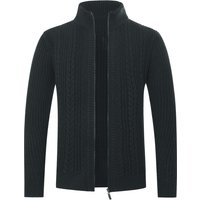 Herren Strickjacke mit Reißverschluss Cardigan Grobstrick mit Stehkragen Schwarz