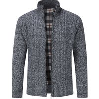 Herren Strickjacke mit Reißverschluss Cardigan Grobstrick mit Stehkragen für den Winter Dunkelgrau