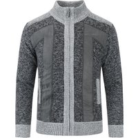 Herren Strickjacke mit Reißverschluss Stehkragen Cardigan Grobstrick Gefüttert Pullover für den Winter Dunkelgrau