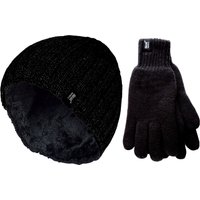 Herren Thermomütze & Handschuh Set für den Winter | Wärmespeicher | Fleece gefüttert - Schwarz