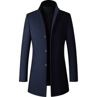 Herren Wollmantel Lang Slim Fit Stehkragen Business Mantel für den Winter Blau