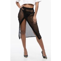 High-Waist-Midirock mit Mesh-Design in Schwarz