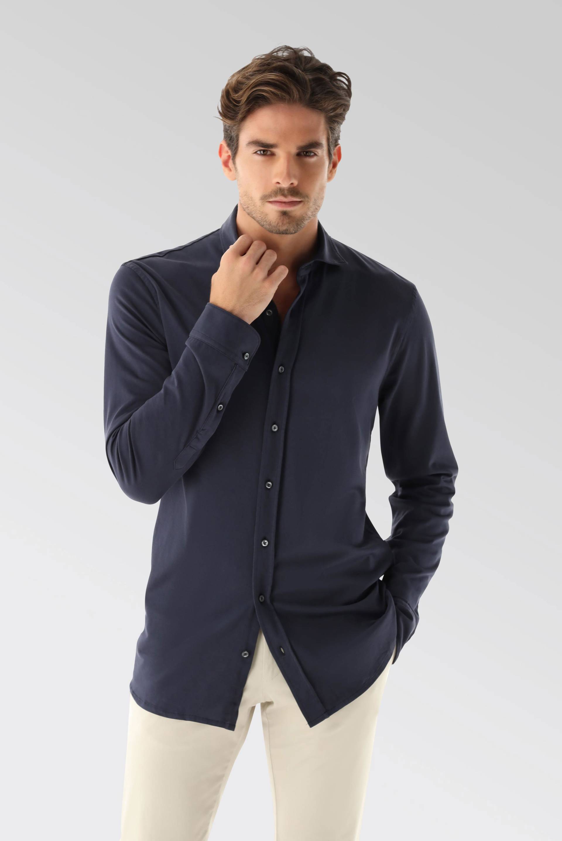 Jersey Hemd mit matter Optik Slim Fit Dunkelblau von van Laack