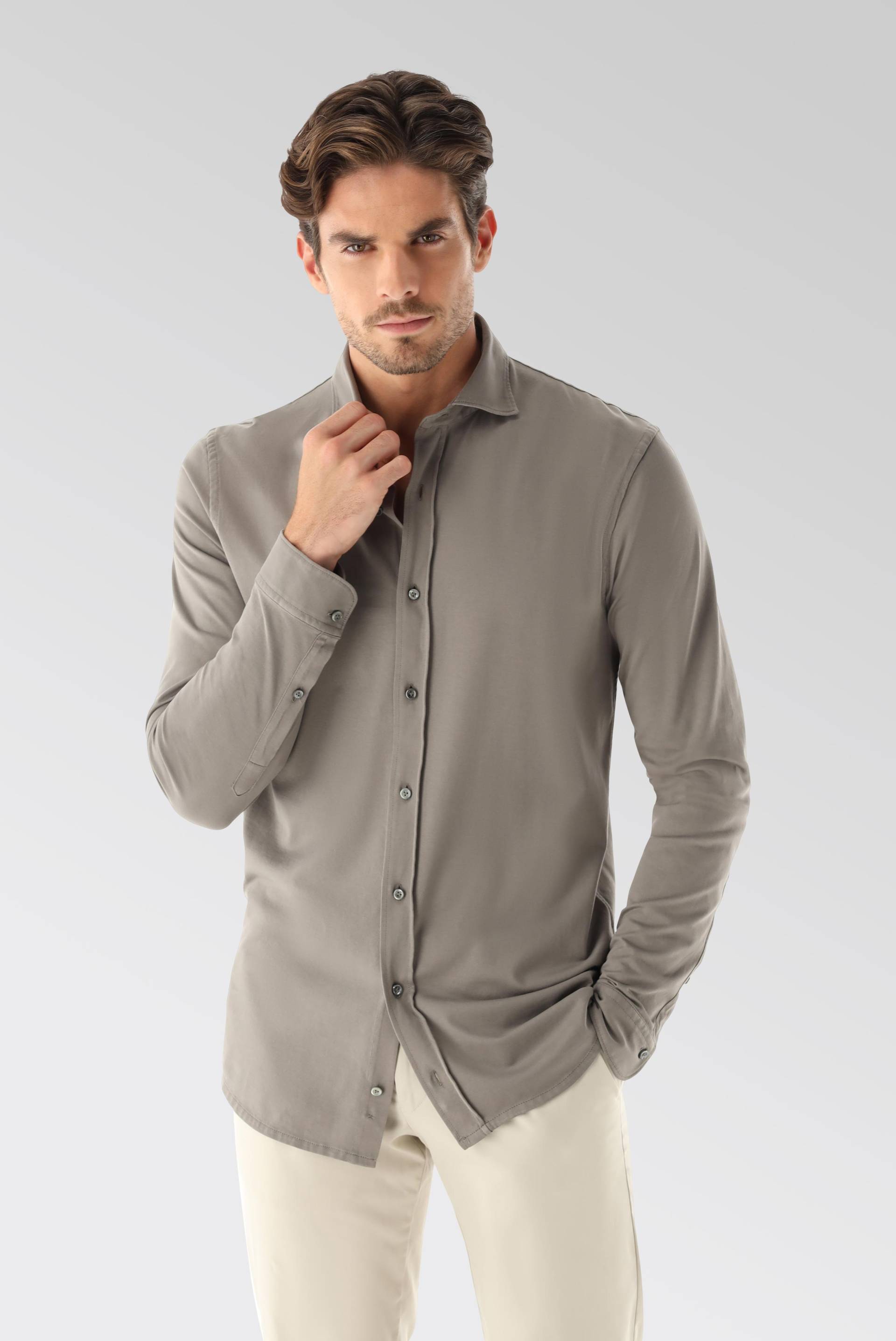 Jersey Hemd mit matter Optik Slim Fit Grau von van Laack