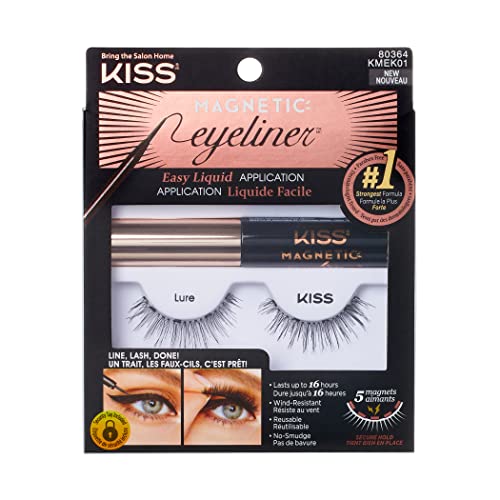 KISS Magnetic Lash Collection Eyeliner & Lash Set 1 Paar magnetische Wimpern und magnetischer Eyeliner, Lure, wiederverwendbare synthetische Wimpern mit 5 doppelt starken Magneten von KISS