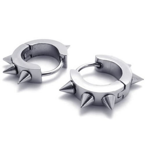 KONOV Schmuck Herren-Ohrringe, Punker Spitze Zacken Creolen Edelstahl Biker Rockabilly Stil Gestüt Ohrstecker, Silber KONOV Schmuck Herren-Ohrringe, Punker Spitze Zacken Creolen Edelstahl Biker Rockabilly Stil Gestüt Ohrstecker, Silber