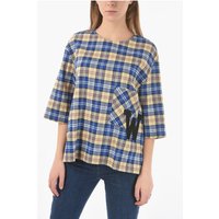 Kariertes Oversize-T-Shirt mit Maxi-Monogramm-Patch in Mehrfarbig