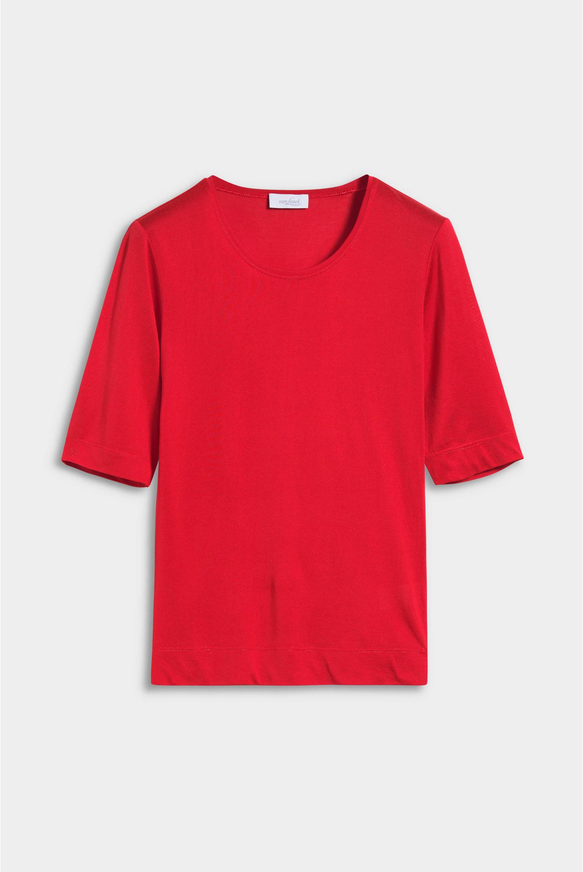 Klassisches  Rundhalsshirt aus Baumwoll-Seidenmix Modern Fit Rot von van Laack