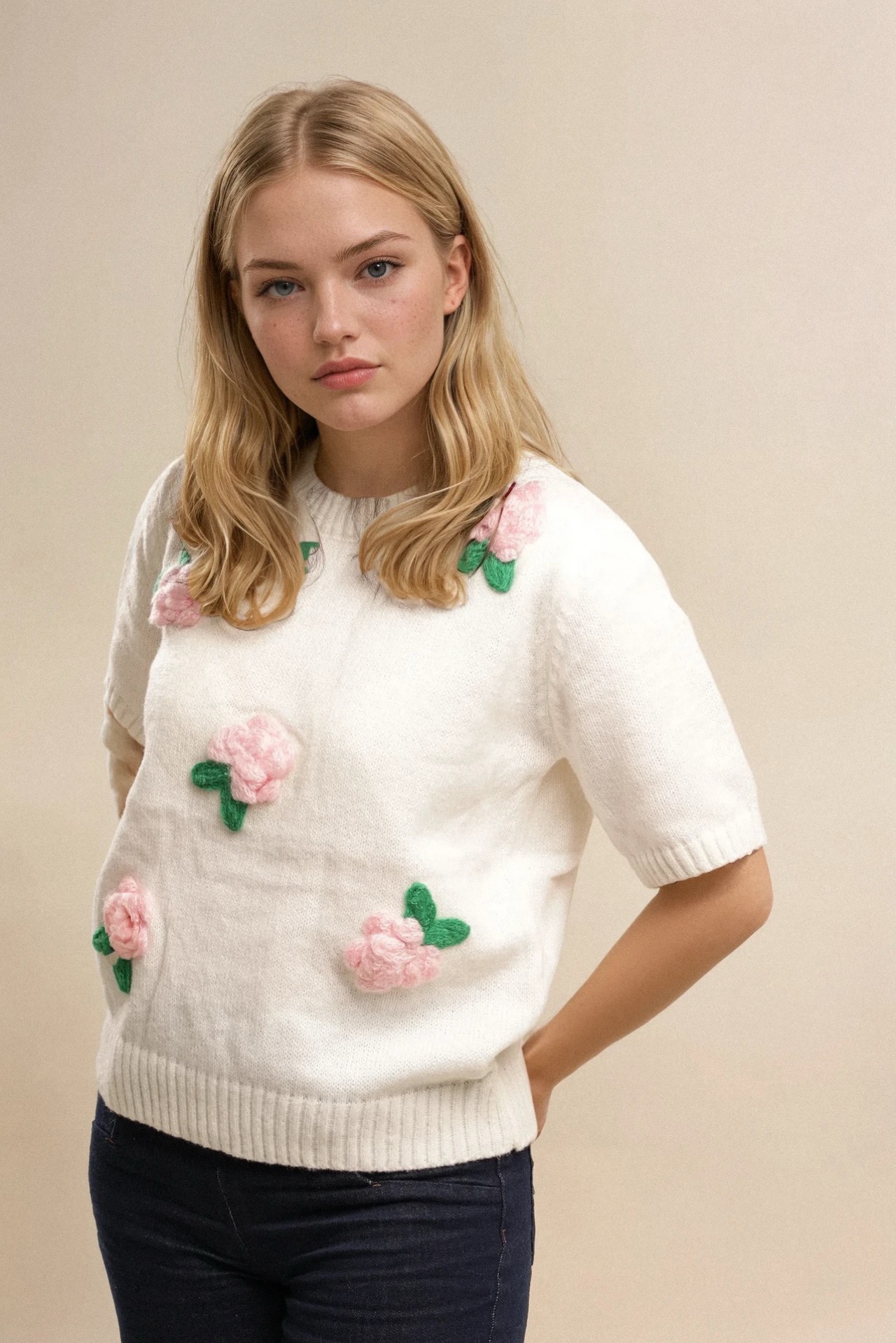 Kurzarmpullover Rose