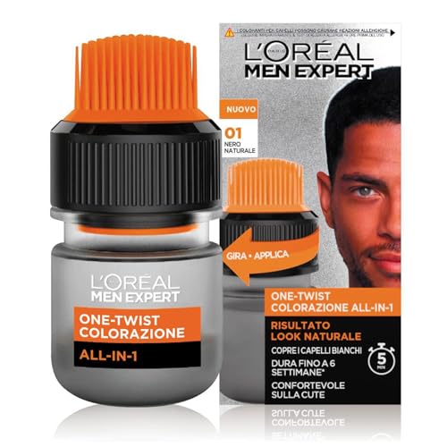 L'Oreal Paris Men Expert One Twist Mess Free Permanent Hair Color, Men Hair Dye to Cover Grays, Easy Mix Ammonia Free Application, Jet Black 01, 1 Anwendungsset von L'Oreal Paris