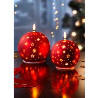 LED-Kerzen mit Sternen-Motiv, 2er-Set, Rot