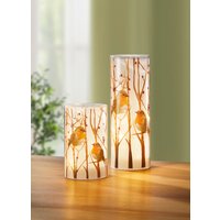 LED-Windlicht mit Rotkehlchen-Motiv, 2er-Set, Weiss-braun