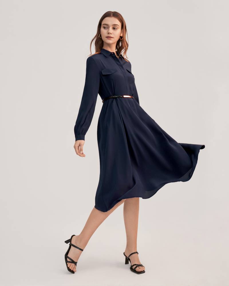 LILYSILK 100% Charmeuse Sommerkleid Seide Weich Und Gemütlich Dunkel Blau M