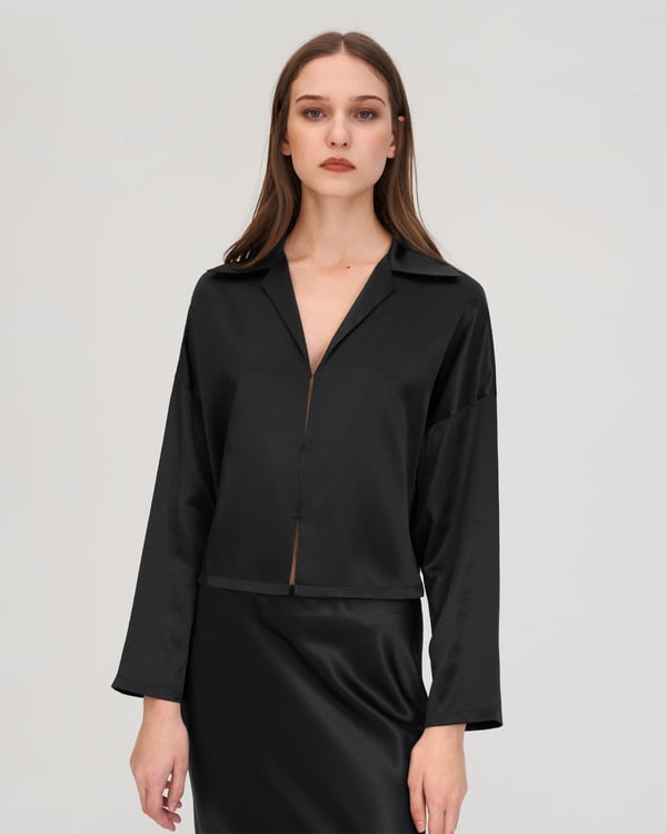 LILYSILK 100% Seidenbluse Damen Glänzend Normale Passform Schwarz L