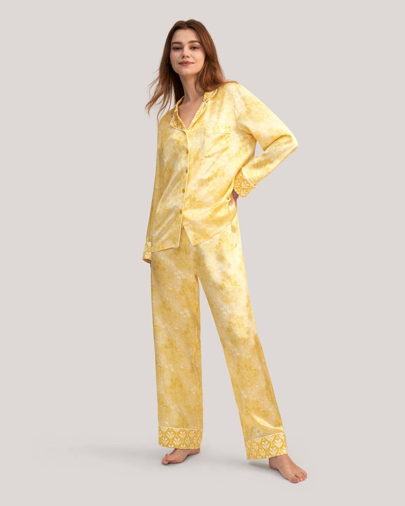 LILYSILK 22MM Seiden Pyjama Damen DE Atmungsaktiv Lockere Passform Goldliliendruck XL