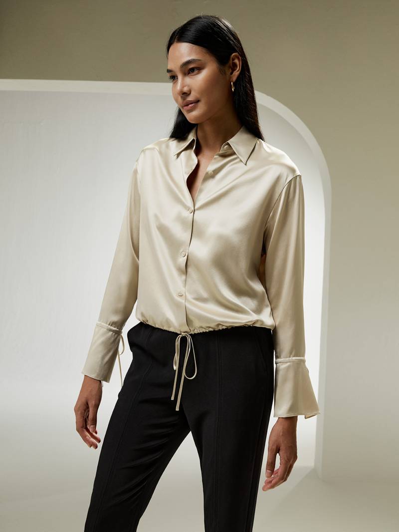 LILYSILK 22Mm Bluse Seide Damen Reine Seide Langer Ärmel Lässige Und Moderne Taupe L Deutschland