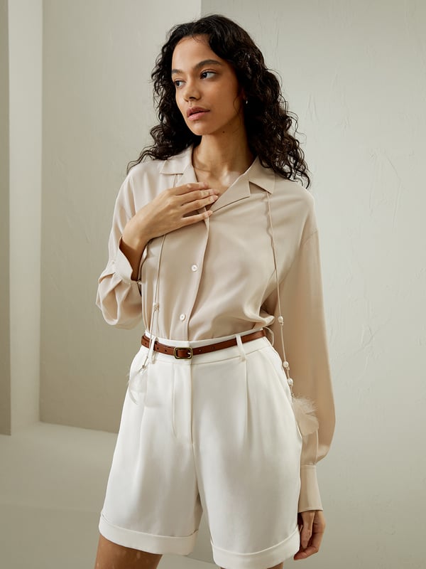 LILYSILK Bluse Seide Damen Elfenbein-Creme DE Abnehmbare Schmale Bänder Reverskragen Hautfreundlich Und Atmungsaktiv S