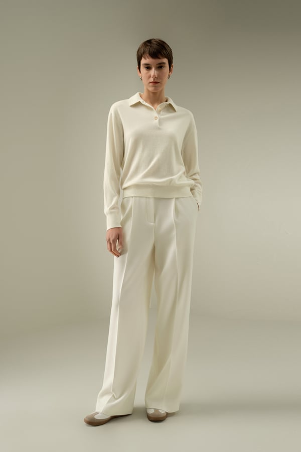 LILYSILK Damen Baby-Kaschmir Poloshirt Wolke S - Weich, Leicht & Atmungsaktiv mit Zopfmuster