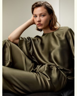 LILYSILK Damen Bluse Seide Kiefer DE 100% 32Mm Double-Faced Seide Bindedetail Auf Der Rückseite Lockere Passform L