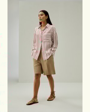 LILYSILK Damen Bluse Seide München Streifen DE 100 % Seidentwill Atmungsaktiv Superleicht L