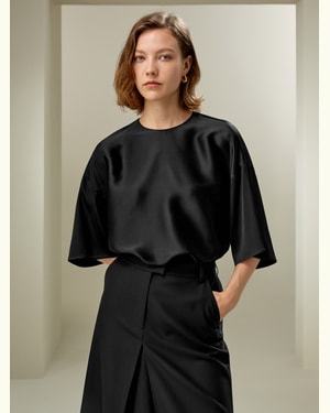 LILYSILK Damen Bluse Seide Schwarz DE 100% 32Mm Double-Faced Seide Rundhalsausschnitt Lockere Passform L
