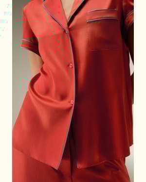 LILYSILK Damen Bluse Seide Ziegelrot DE 100% Seidencharmeuse Kontrastnähte XS