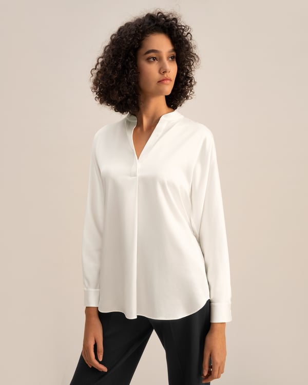 LILYSILK Damen Elegante 22 Momme Seidenbluse mit V-Ausschnitt & Gürtel Naturweiß XS