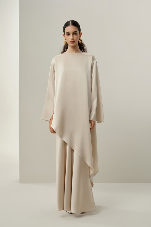 LILYSILK Damen Elegante Stretch-Seide Asymmetrische Tunika in Hell Kaffee XL