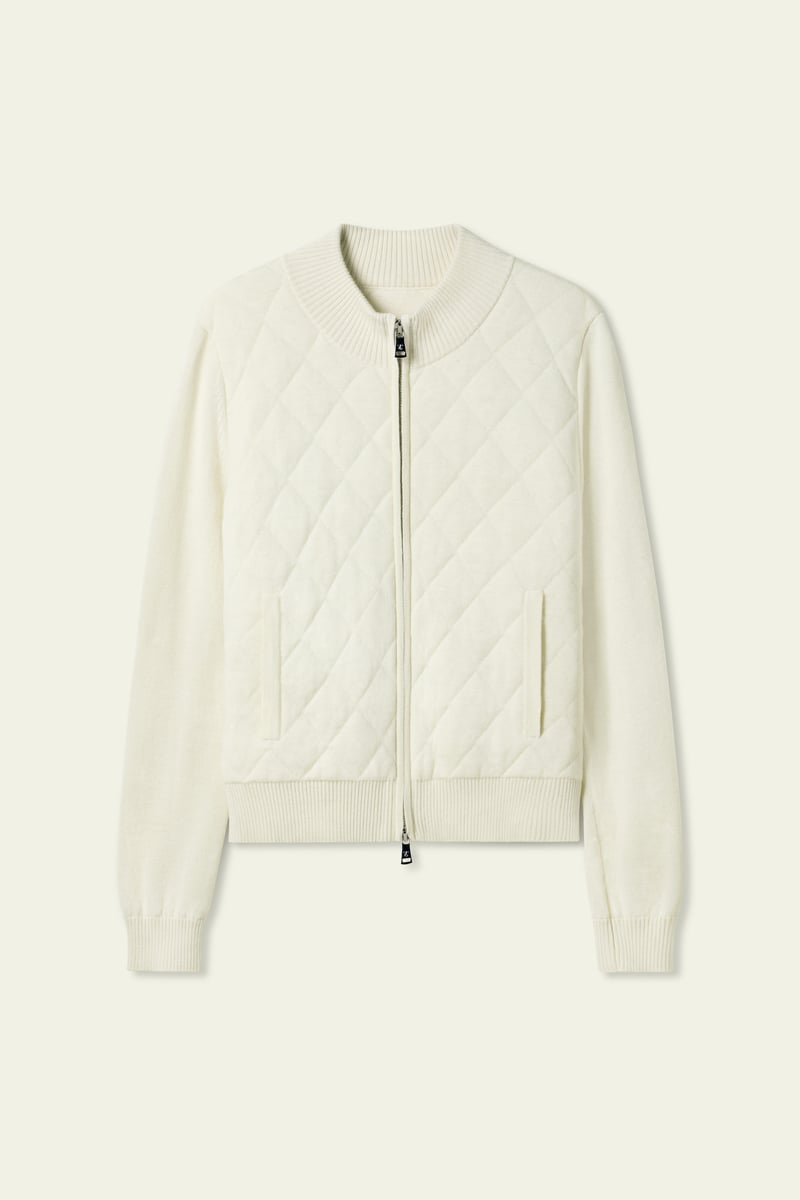 LILYSILK Damen Gepufferte Kaschmir Jacke, leichte & warme Winterjacke, Naturwei?, Gr??e M