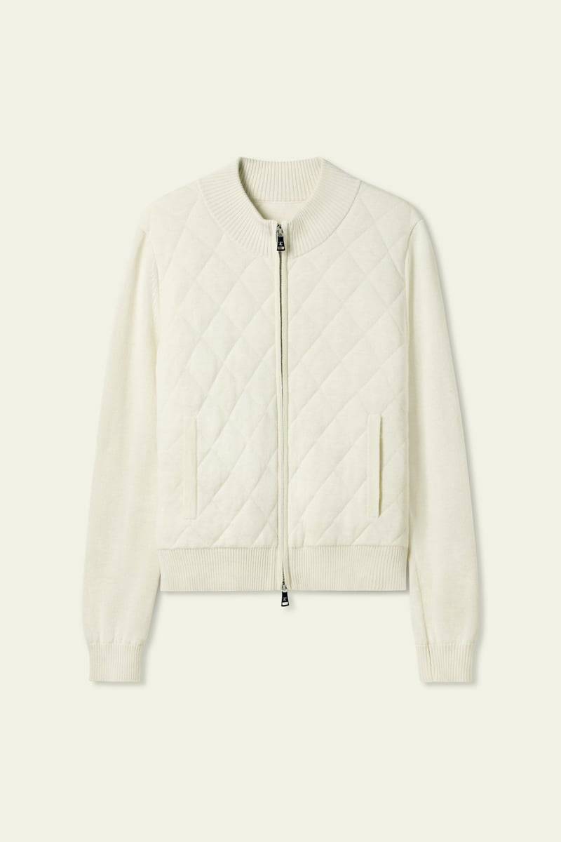 LILYSILK Damen Gepufferte Kaschmir Jacke, leichte & warme Winterjacke, Naturwei?, Gr??e M