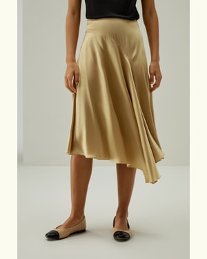 LILYSILK Damen Halbrock Ceylon Gelb DE 100 % Oeko-Seide Kurvenförmiger Schnitt Ausgestellter Rock 32/34