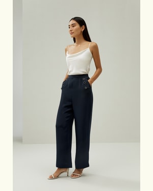 LILYSILK Damen Hose Mitternachtsblau DE 100 % Crêpe De Chine Mittelhoher Gerader Beinschnitt 30