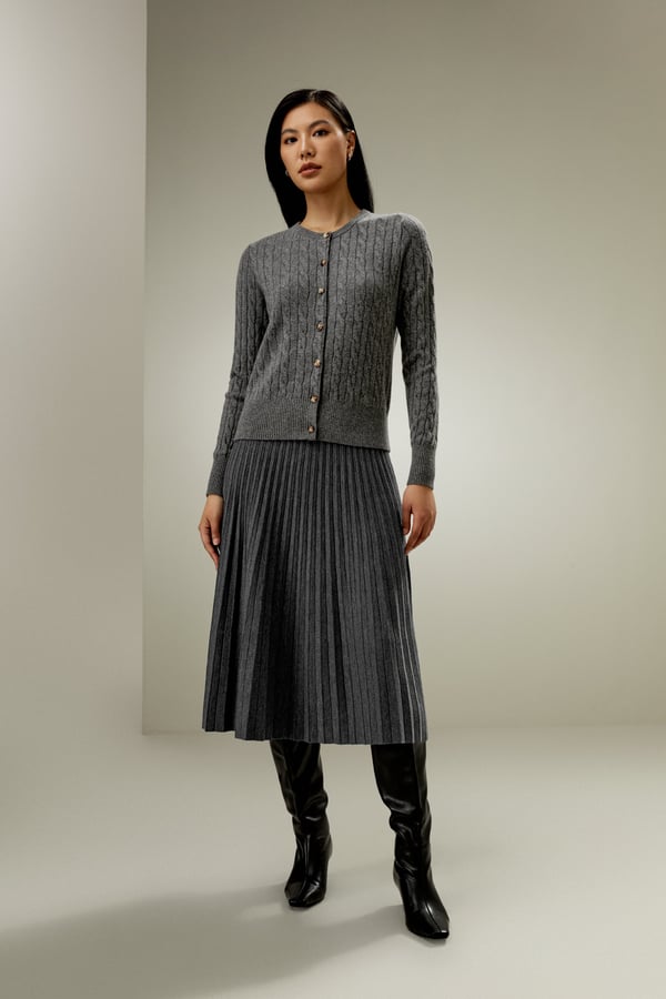 LILYSILK Damen Kaschmir-Cardigan Mittelgrau Deutschland Rundhalsausschnitt Lange Ärmel Sexyness Und Anmutigen Charme XS