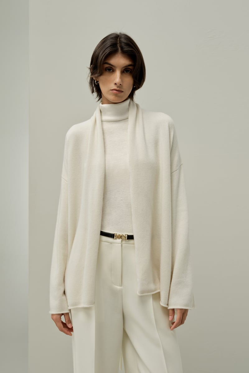 LILYSILK Damen Kaschmir Strickjacke, luxuriöser Kimono Cardigan mit Gürtel, Weiß, XL