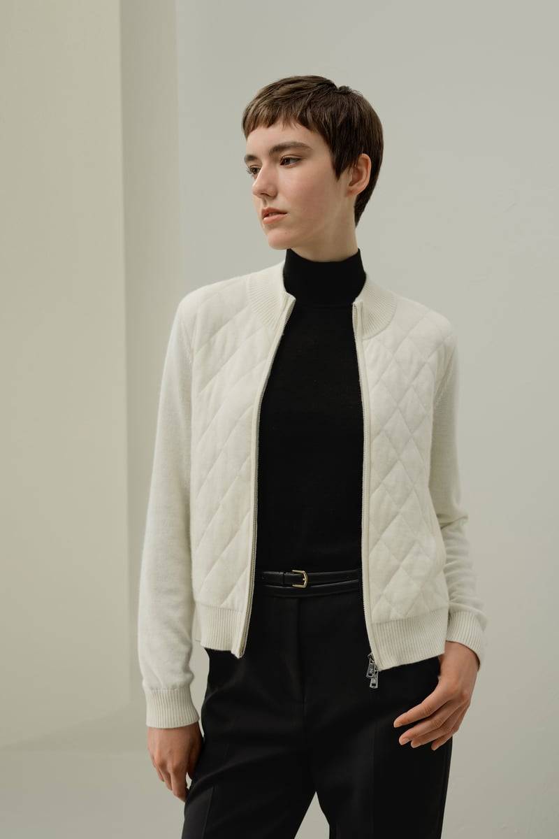 LILYSILK Damen Kaschmir Thermo-Jacke, leichte & wattierte Winterjacke, Naturwei? XL