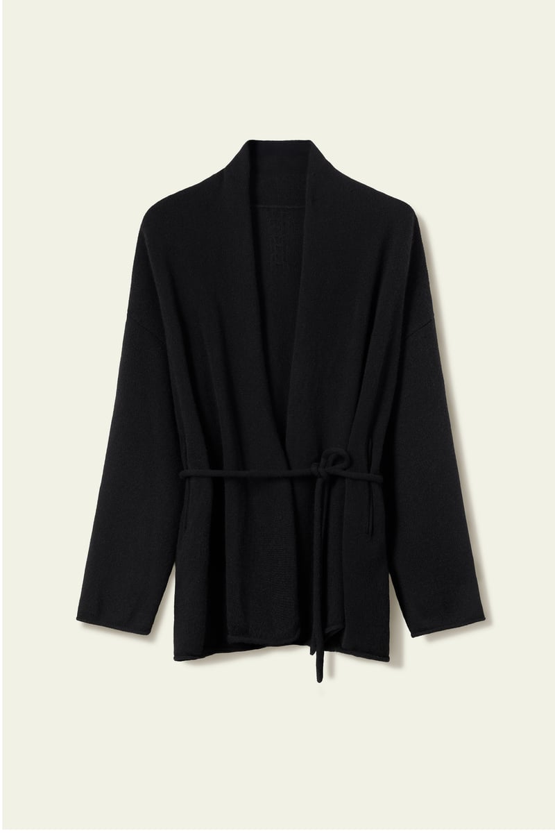 LILYSILK Damen Luxus Kaschmir Strickjacke Kimono Wickeljacke Oversized Schwarz M