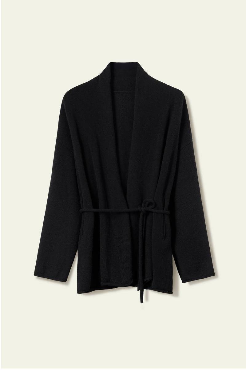 LILYSILK Damen Luxus Kaschmir Strickjacke Kimono Wickeljacke Oversized Schwarz M