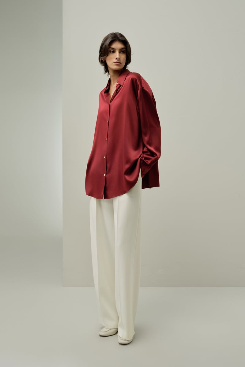 LILYSILK Damen Oversize Hemdbluse aus pflegeleichter Seidencharmeuse, Scharlachrot, XL