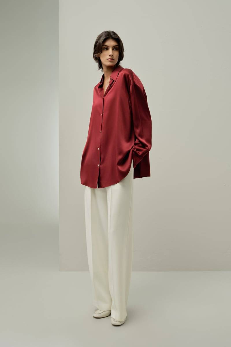 LILYSILK Damen Oversize Hemdbluse aus pflegeleichter Seidencharmeuse, Scharlachrot, XL
