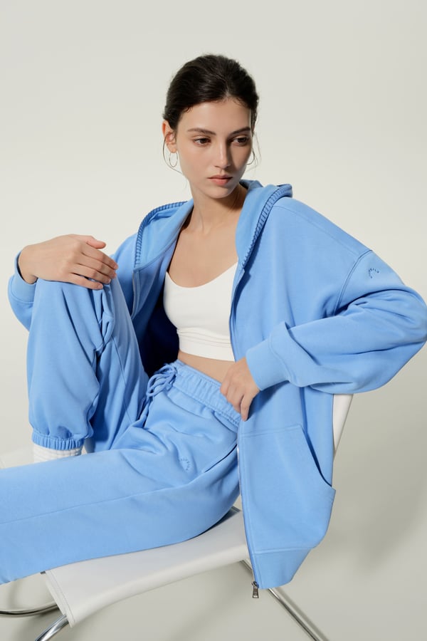 LILYSILK Damen Oversize Seidenmischung Atmungsaktiver Zip Hoodie Sweatjacke Lagunenblau M