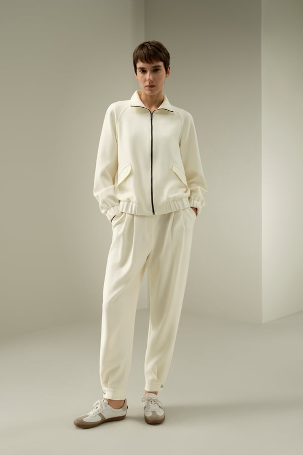 LILYSILK Damen Oversize Seidenwoll-Sweatjacke mit Reißverschluss Papyrusweiß XXL